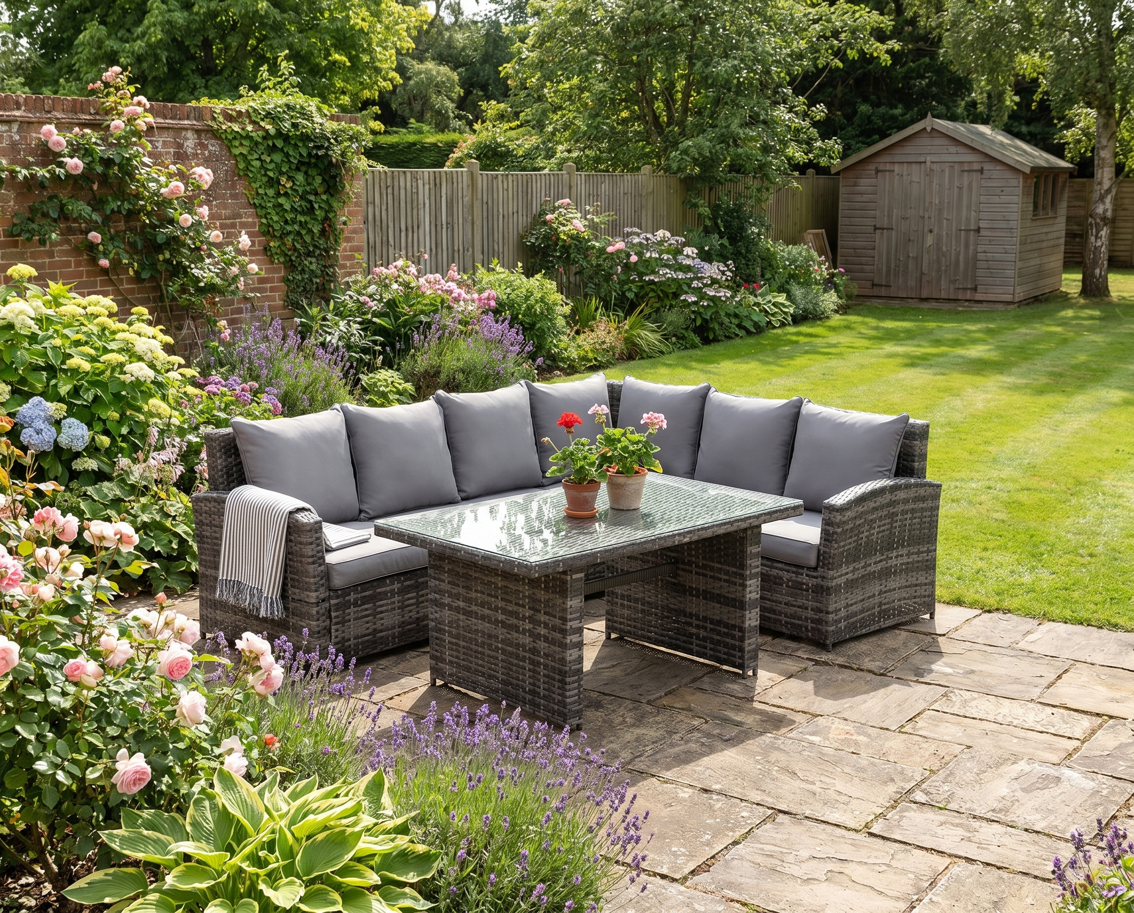 3 Piece Rattan Corner Dining Set