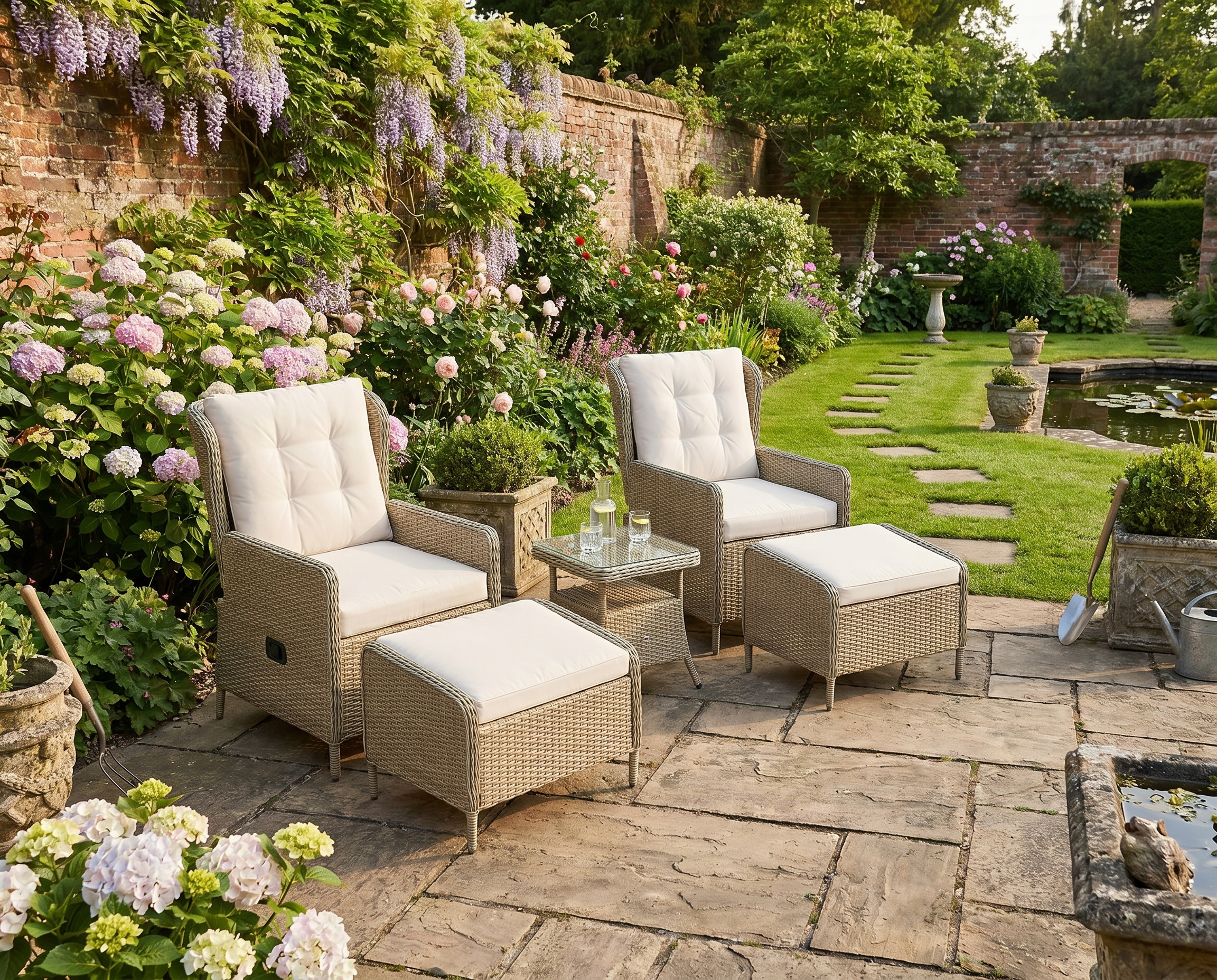 Five-Piece Light Grey Reclining Rattan Chair Set for Outdoor Relaxation