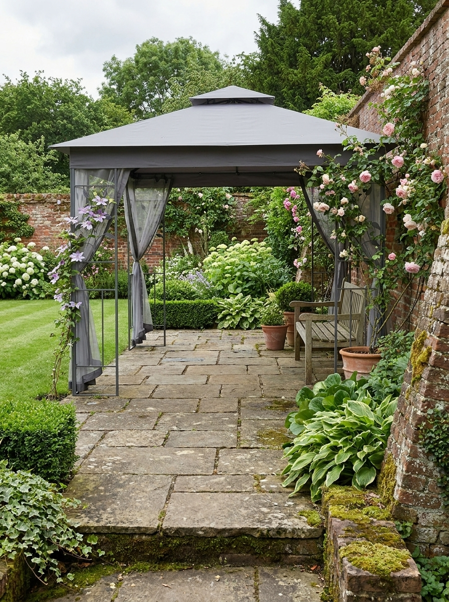 3x3m Steel Frame Double Roof Garden Gazebo - Durable Outdoor Canopy in Grey