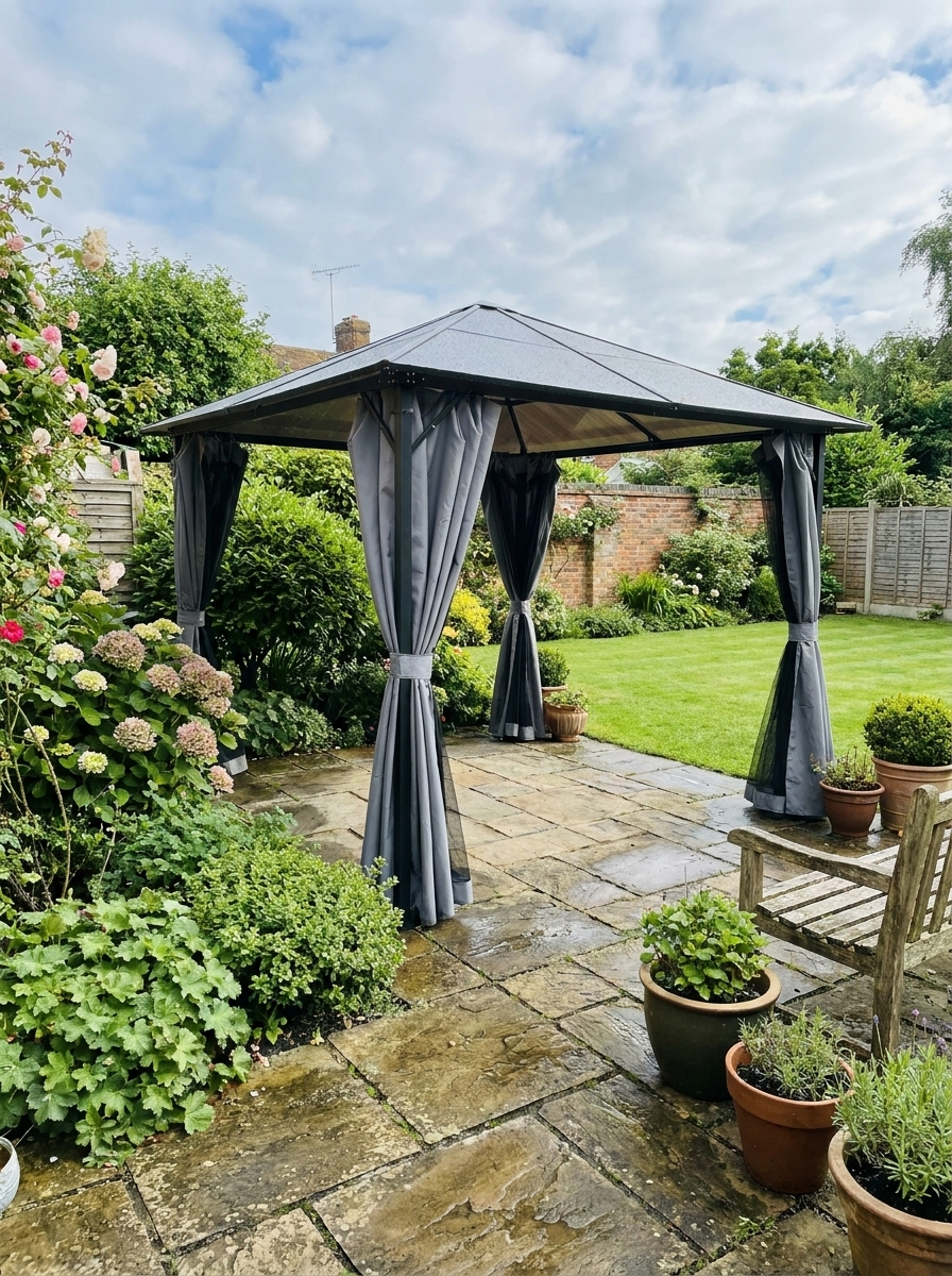 Black Hardtop Gazebo Canopy with Polycarbonate Roof