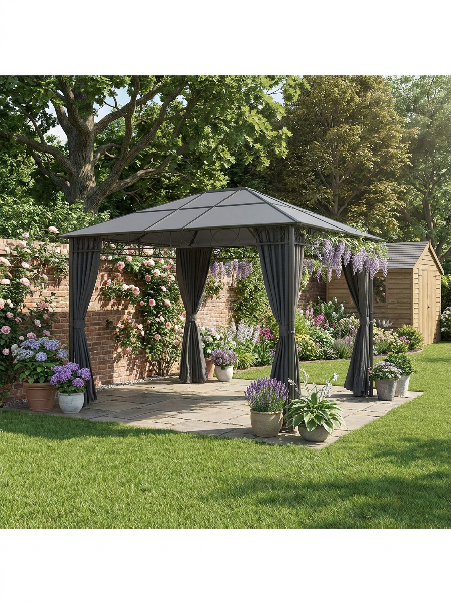 3m x 4m Grey Hardtop Gazebo With Steel & Aluminium Frame