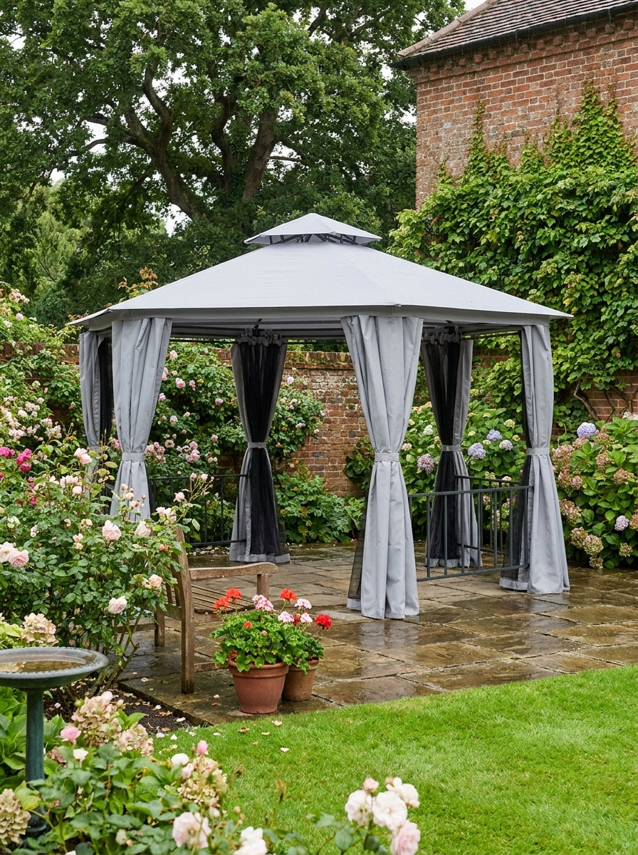 Grey 3m x 3m Hexagon Gazebo