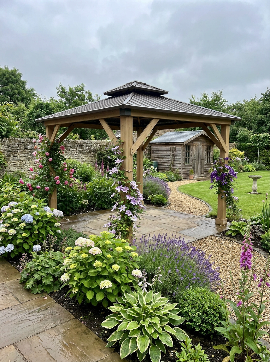 Brown 3m x 3m Hard Top Gazebo With 2-Tier Roof and Solid Wood Frame