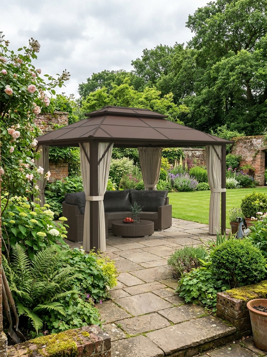 3m x 4m Beige Hardtop Gazebo Canopy with UPF30+ Double Polycarbonate Roof & Aluminium Frame