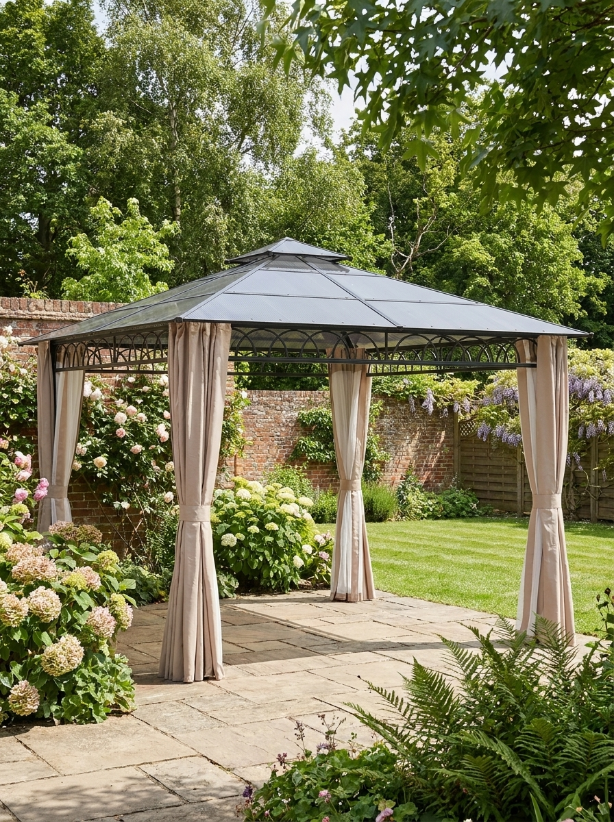 SunnyPlex DualCanopy: 3x3m Steel-Framed Outdoor Garden Gazebo with Protective Polycarbonate Roofing