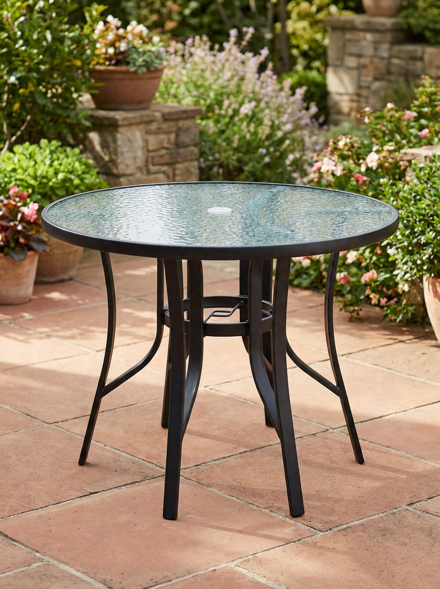 Round Garden Dining Table with Parasol Hole