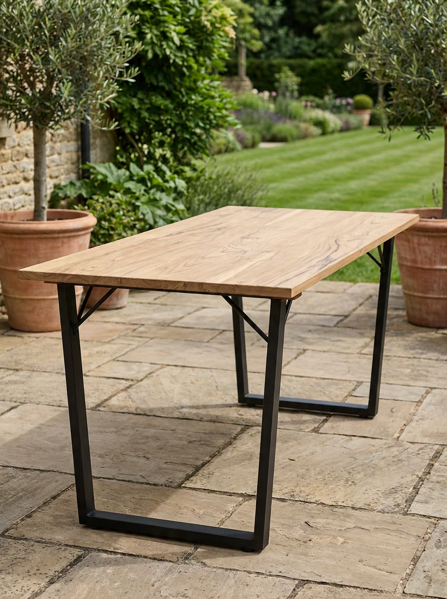 Large Outdoor Dining Table for 6 - 175x80 cm Fir Wood with Parasol Hole, Brown