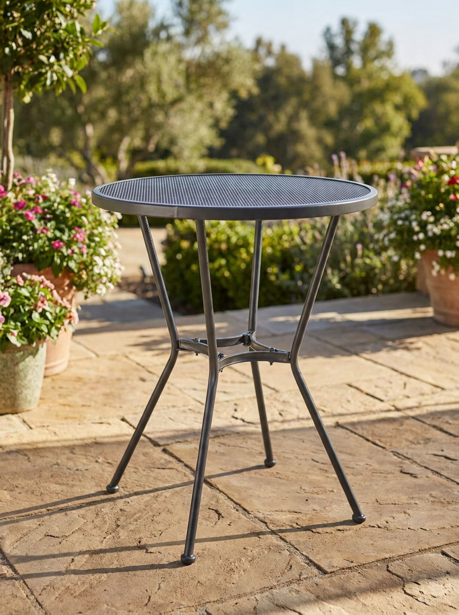 Dark Grey Metal Round Garden Bistro Table - 60cm