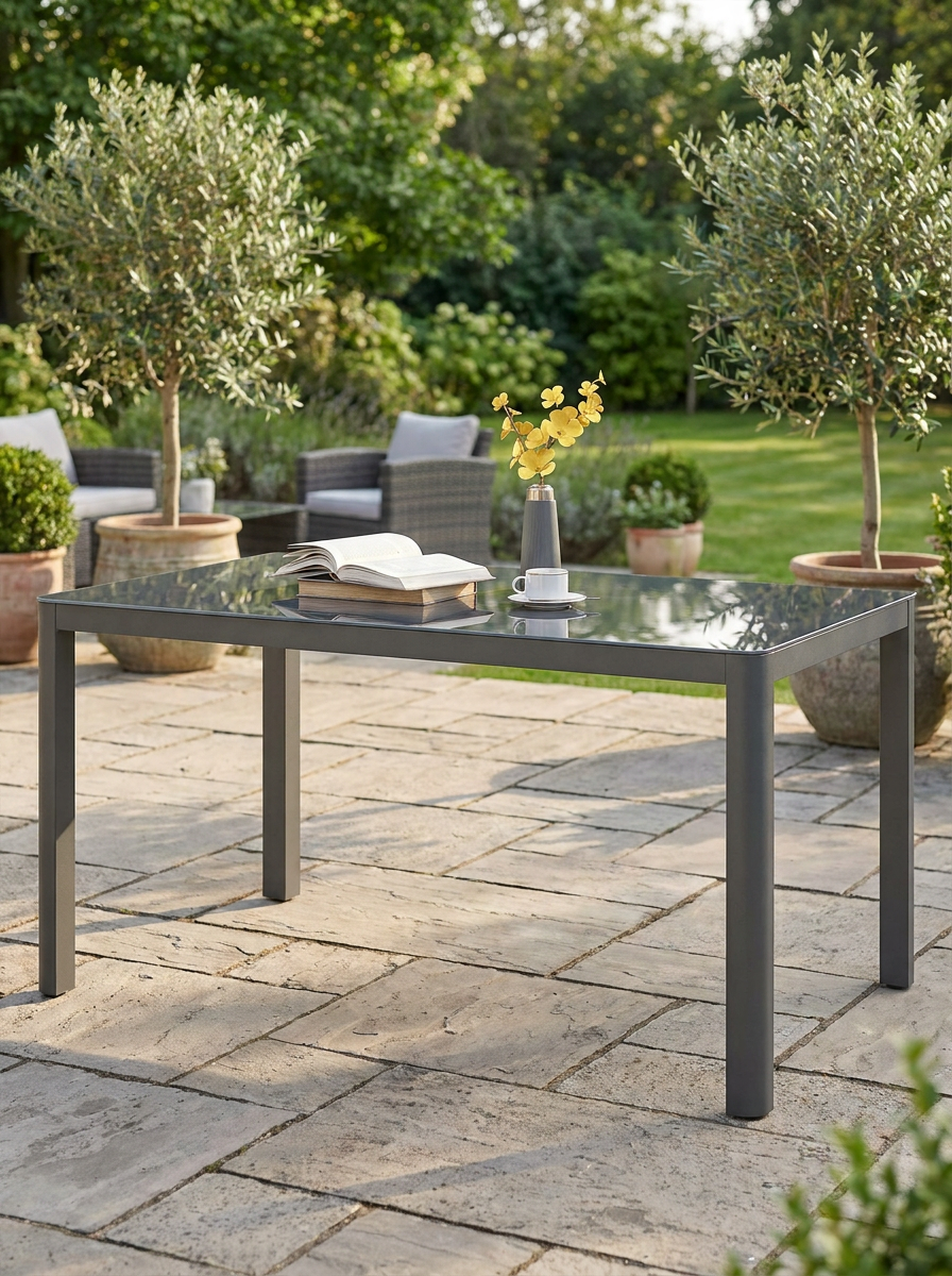 Grey Aluminium Glass Table - 150cm x 88cm