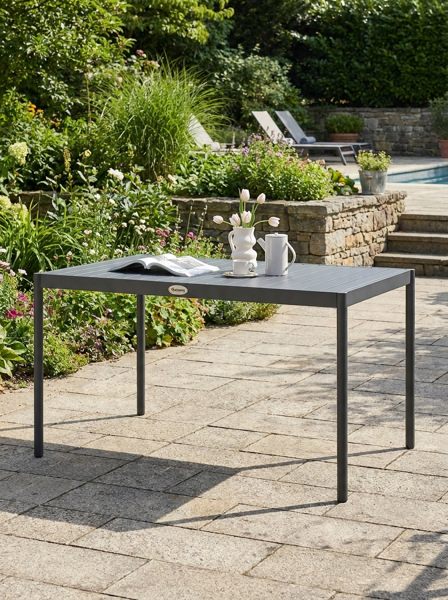 6-Seater Outdoor Dining Table - Aluminum Top, Steel Legs (Grey)