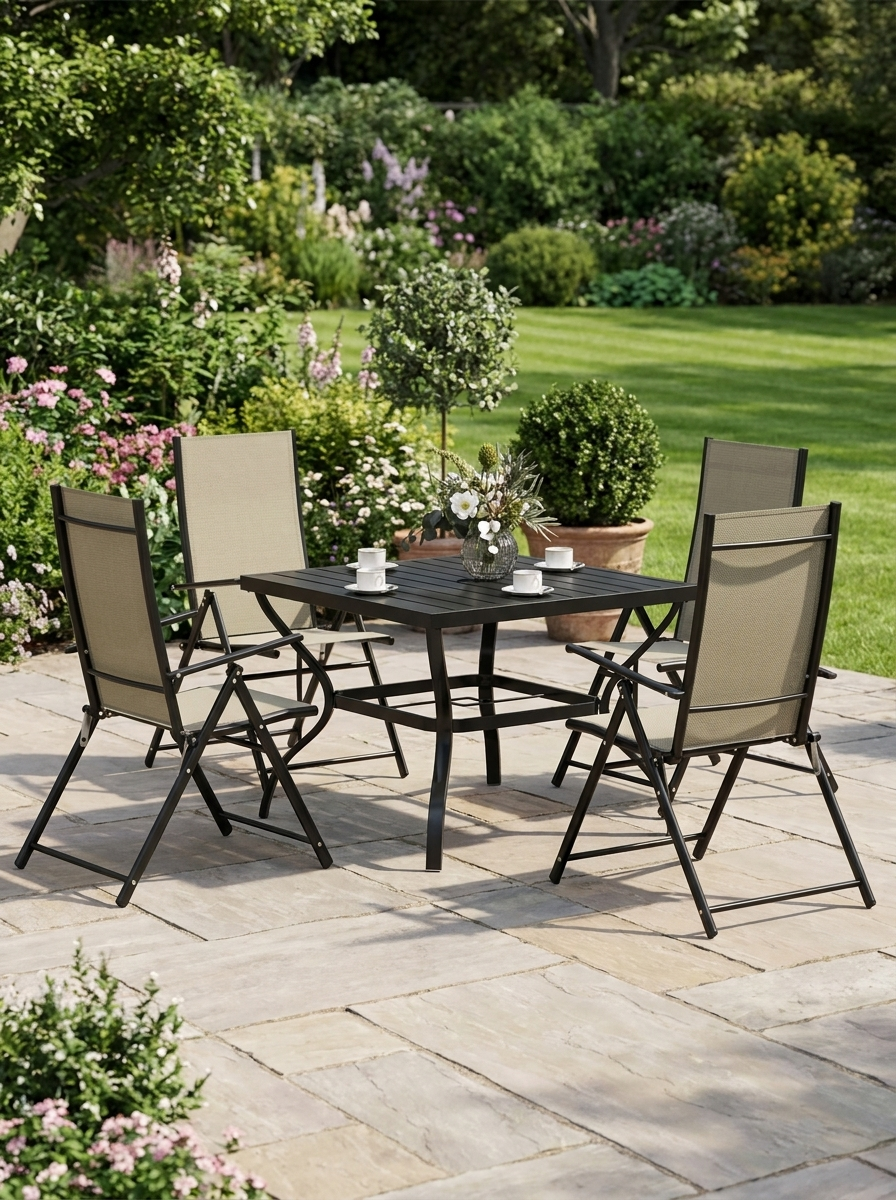 5-Piece Steel Frame Patio Set - Khaki and Black - Outdoor Furniture Set