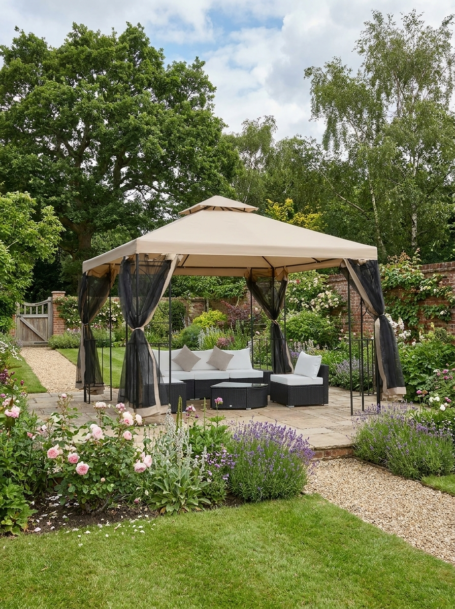 Beige 3m x 3m Double Roof Hard Top Gazebo