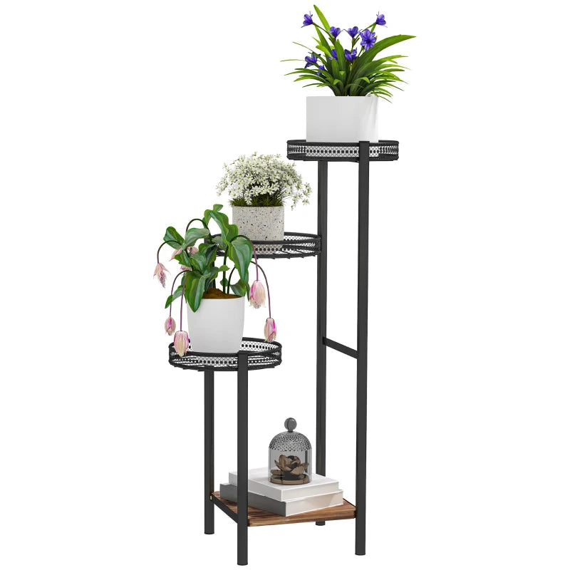 Four-Tier Black Steel Plant Stand - 4-Tier Indoor/Outdoor Flower Shelf