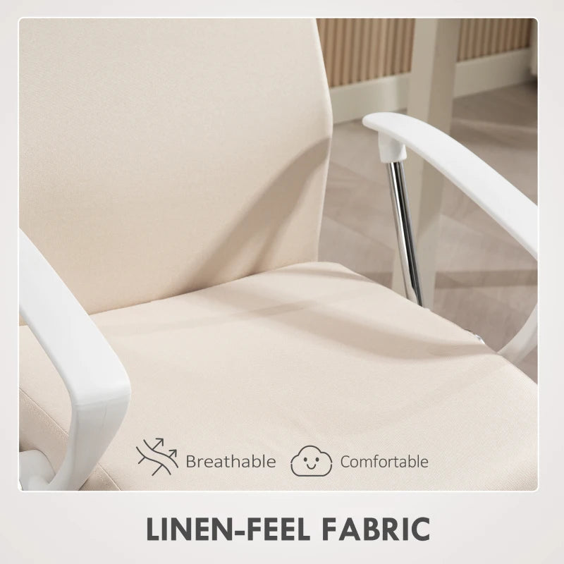 High Back Cream White Fabric Office Chair Ergonomic Design for Comfort