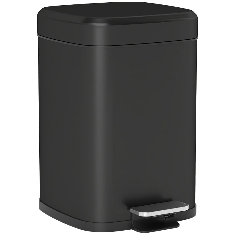 12L Modern Boxy Black Metal Kitchen Bin - Stylish Trash Can for Home Organization and Waste Management