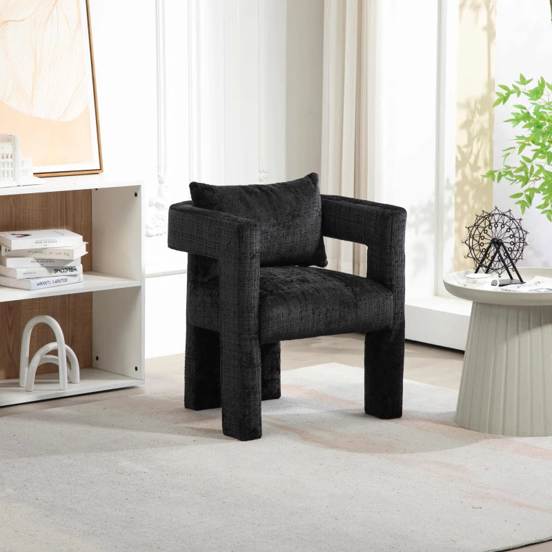 Set of 2 Comfortable Lounge Chairs with Hollow Armrests, Cushions and Pillows for Living Room, Black