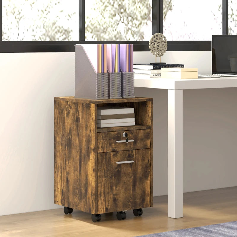 Vinsetto Lockable Two-Drawer Filing Cabinet on Wheels - Stylish Wood-Effect Storage Solution for Home Office Organization
