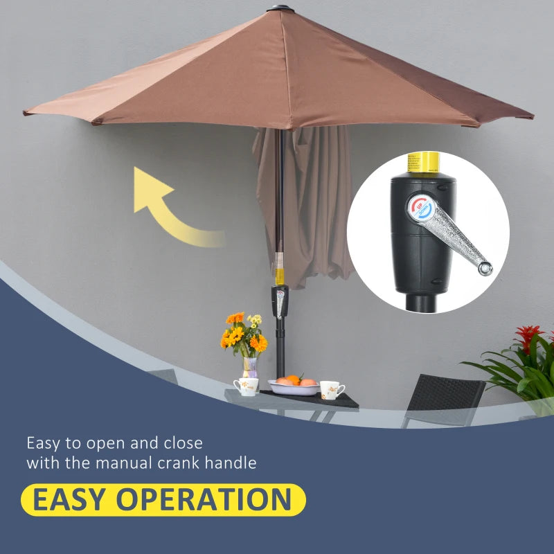 2m Coffee Half Parasol with Crank Handle and Base