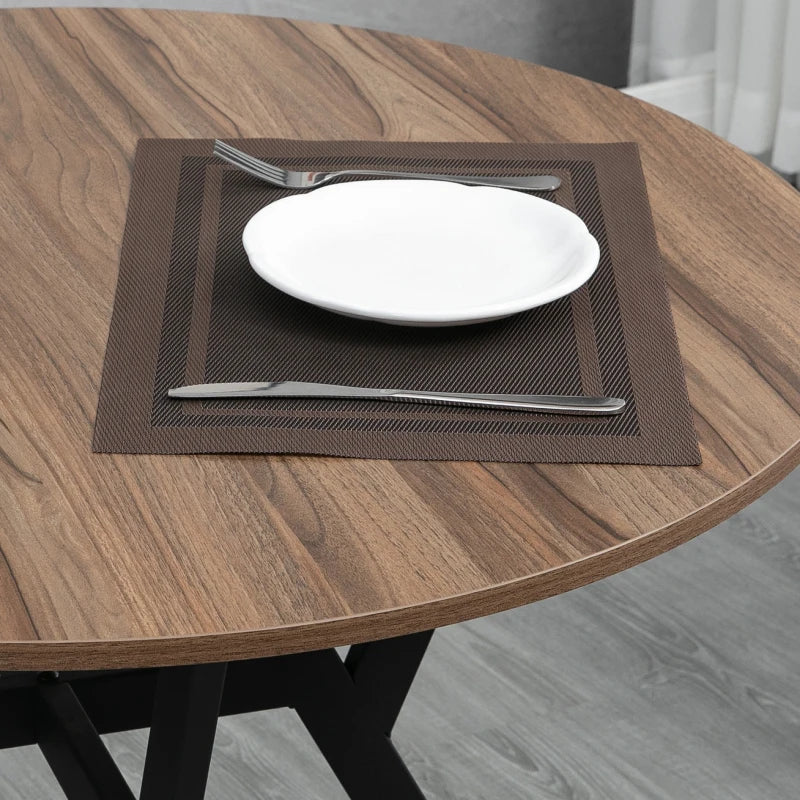 Round Dining Table with Black Legs - 90x76 cm Brown Kitchen Table with Anti-Slip Foot Pads for Living Room
