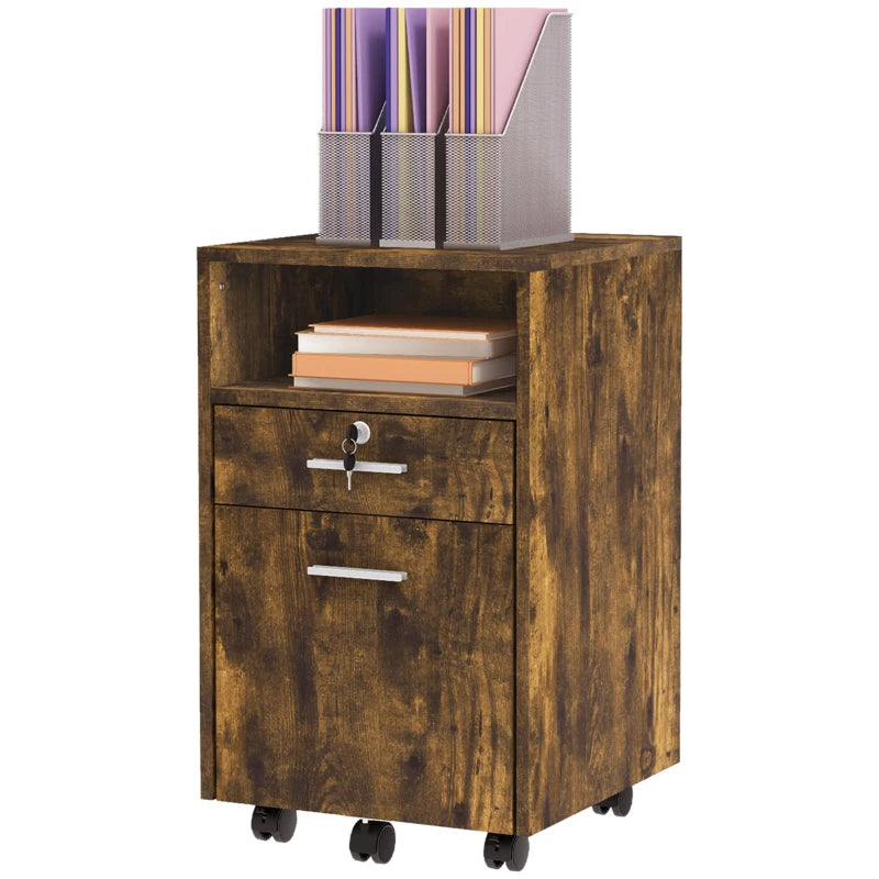 Vinsetto Lockable Two-Drawer Filing Cabinet on Wheels - Stylish Wood-Effect Storage Solution for Home Office Organization