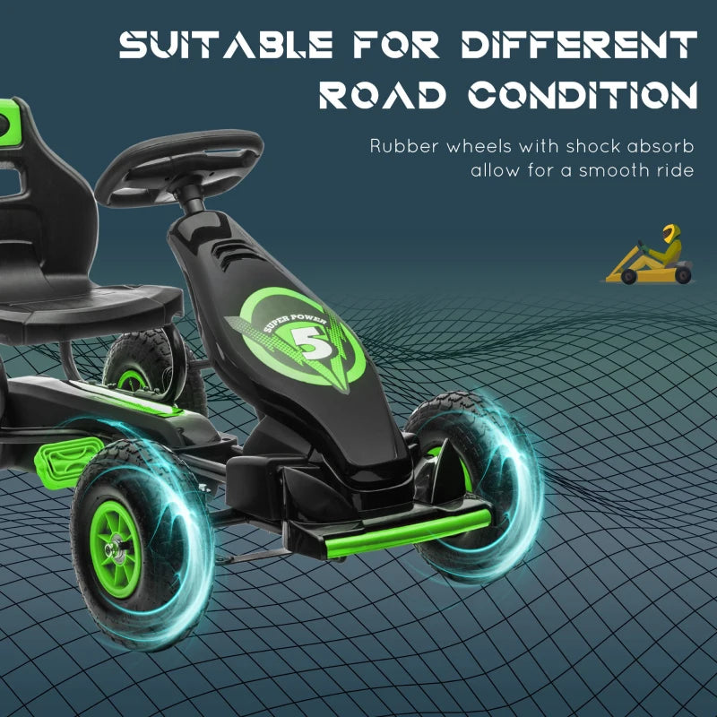 Kids Adjustable Seat Pedal Go Kart with Inflatable Tires for Outdoor Fun Green