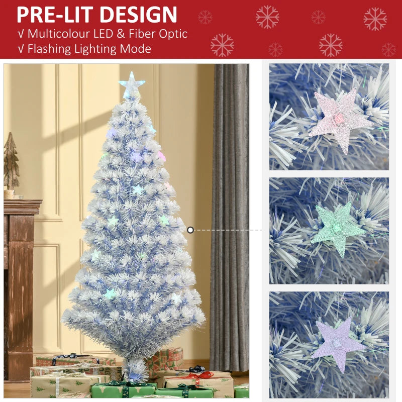 5FT Pre-Lit Artificial Fibre Optic Christmas Tree with LED Lights - Easy Storage Seasonal Decoration in White & Blue