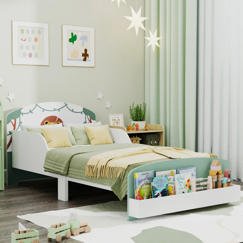 Lion Design Toddler Bed with Storage and Guardrails for Ages 3-8 Fits 140x70cm Mattress Green