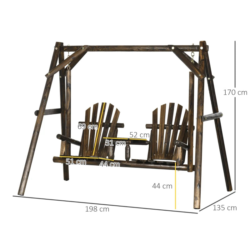 Carbonized Wood Swing Chair, 198x135x170 cm