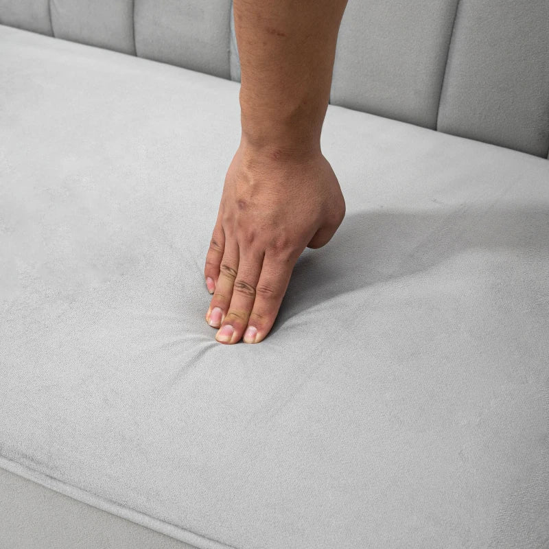 Modern Convertible Velvet Sofa Bed with Tufted Design, Compact Loveseat and Adjustable Split Back in Light Grey