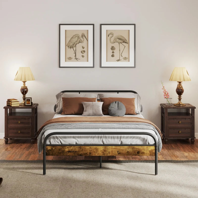 Industrial-Style Double Bed Frame in Black and Brown for Modern Bedrooms