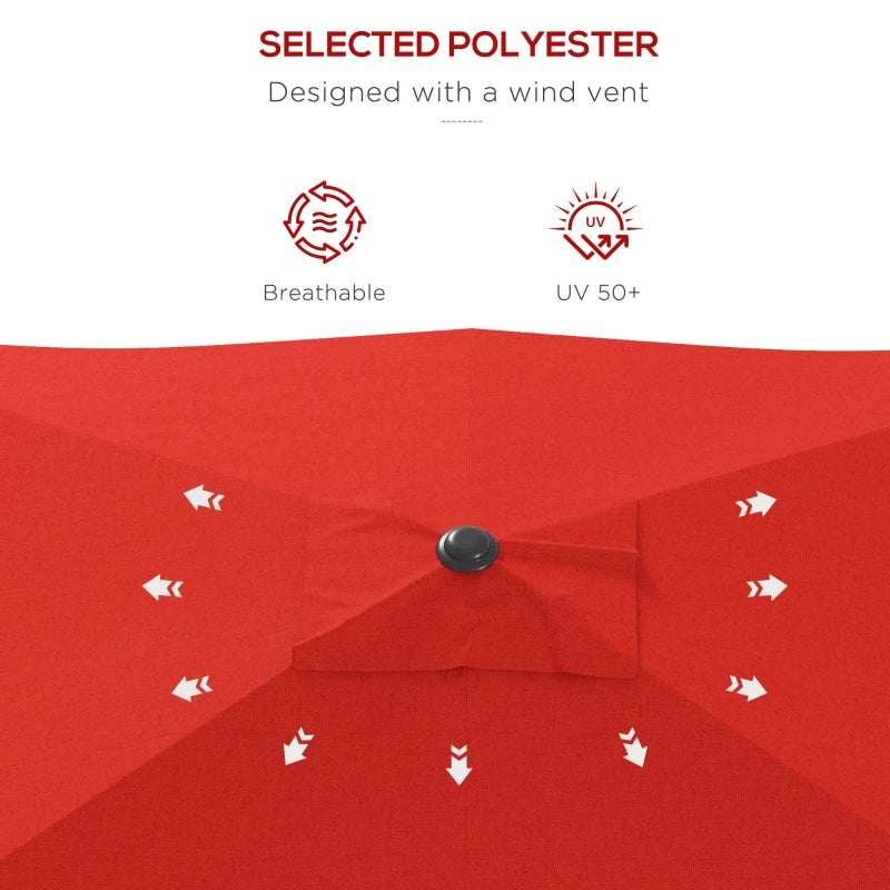 Rectangular Garden Parasol Umbrella 2 x 3m - Wine Red Outdoor Market Sun Shade with Crank & Push Button Tilt, Aluminium Pole, 6 Ribs