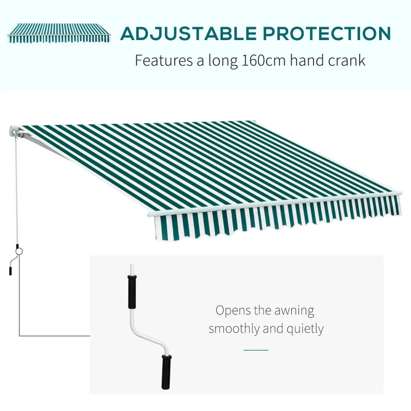 3.5m x 2.5m Manual Retractable Awning With Green and White Stripes
