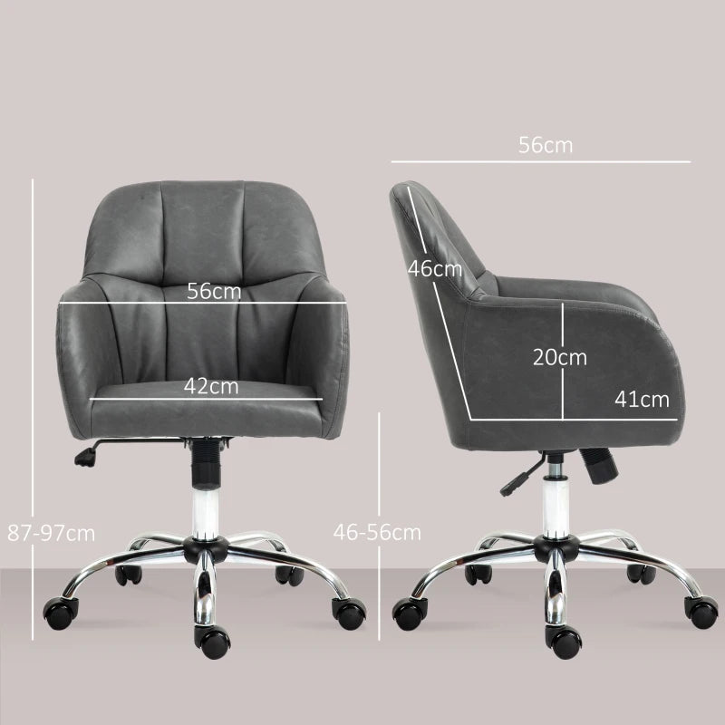 Stylish Grey Faux Leather Tub Office Chair with Wheels - Ergonomic Design for Home & Office Use
