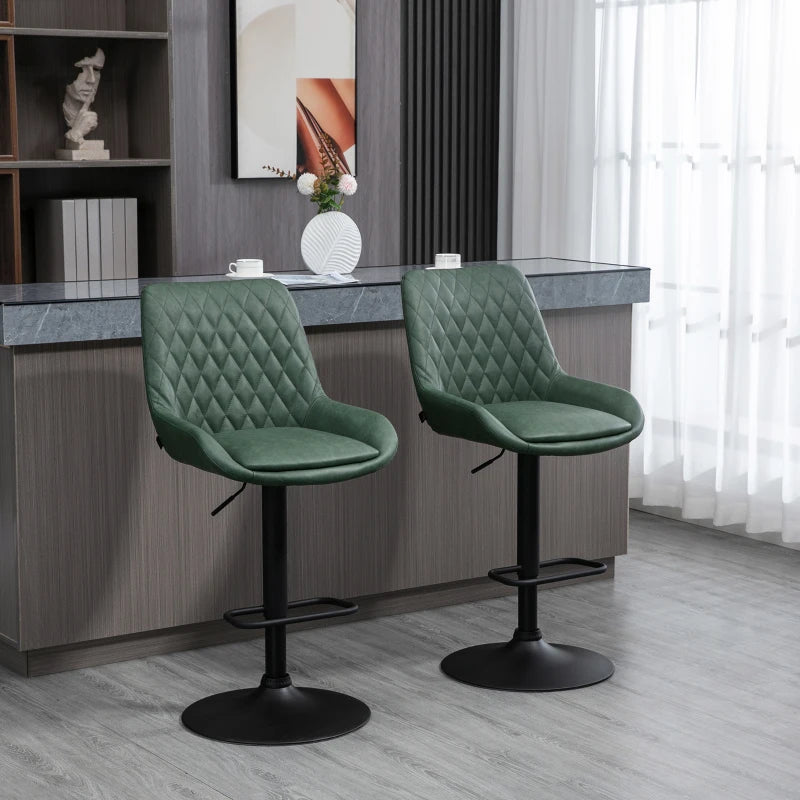 Adjustable Green Swivel Bar Chairs – Set of 2 with Back & Footrest for Counters & Breakfast Bars