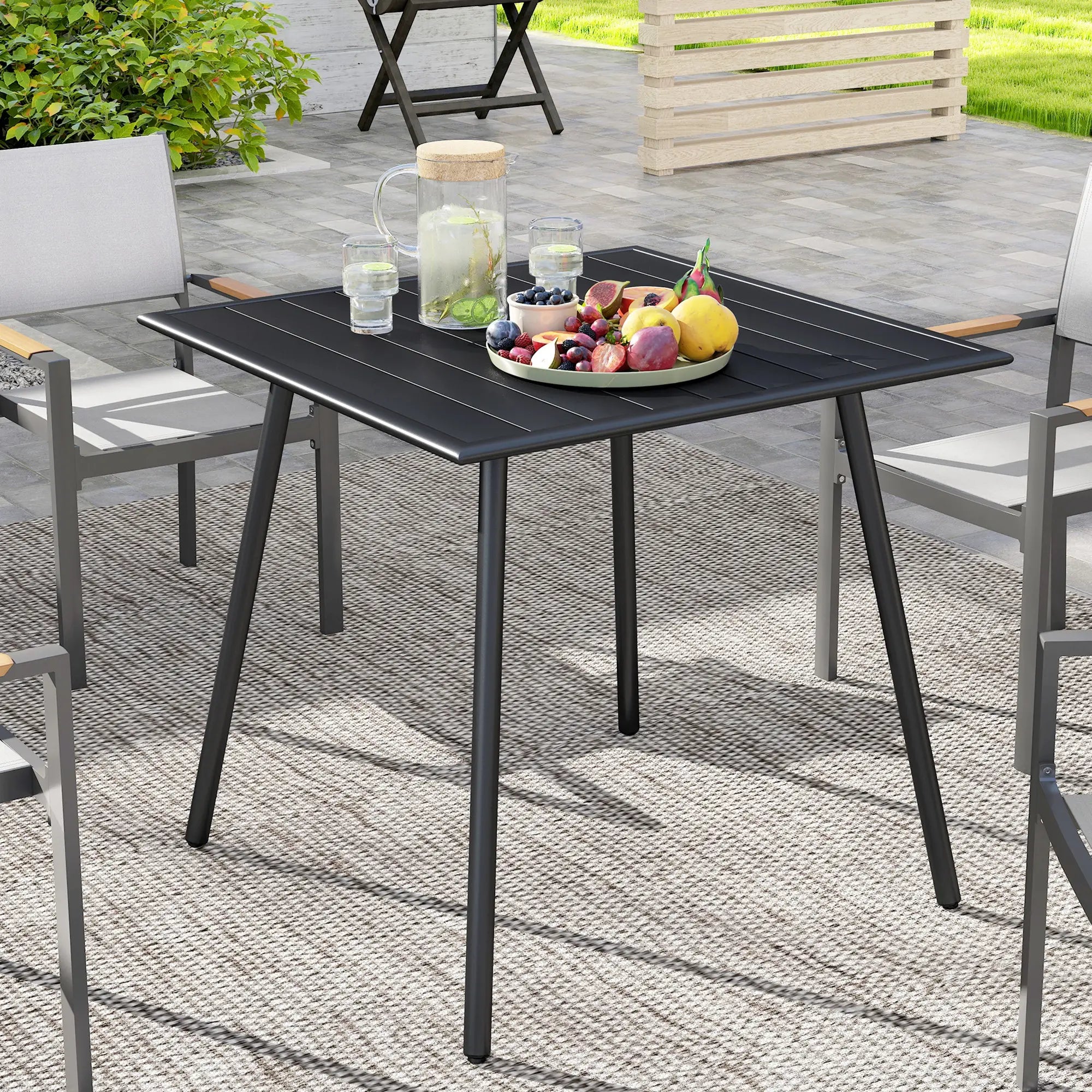Black Square Garden Table with Slat Top