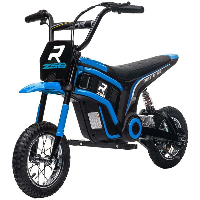 24V Electric Motorbike for Kids with Twist Grip Throttle Music Horn 12 Inch Tyres Blue