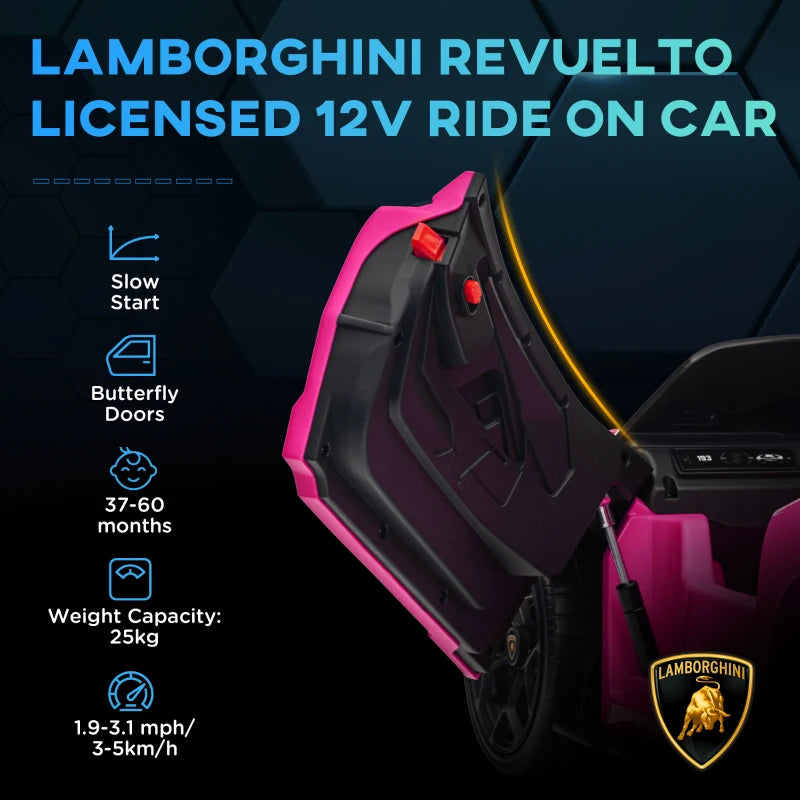 Licensed 12V Lamborghini Revuelto Ride On Car with Butterfly Doors and Remote Control Pink