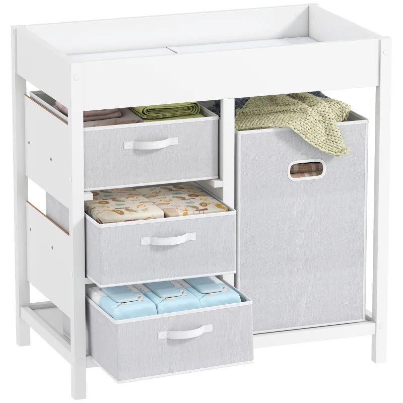 Baby Changing Unit with 4 Storage Drawers and Mat for Nursery Bedroom White 84 x 84.5 cm