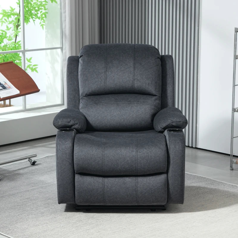 Black Microfibre Manual Reclining Armchair with Footrest for Ultimate Comfort and Relaxation