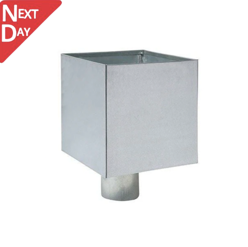 Galvanised Steel Plain Box Hopper Head 200w x 200d x 200h with 80mm Outlet
