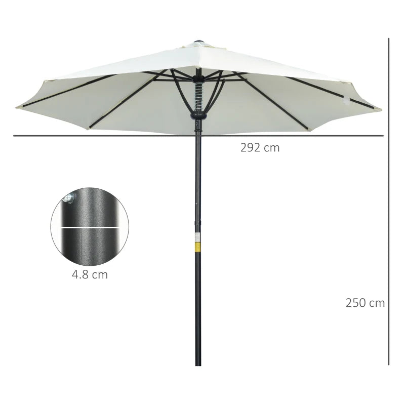 Cream 3m Garden Parasol Umbrella with 8 Ribs - Sun Shade Canopy