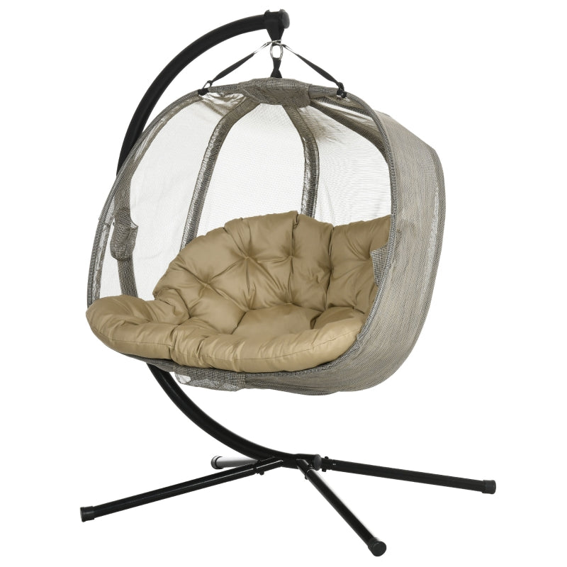 Brown Double Seater Texteline Swing Hammock Chair with Stand and Cushion