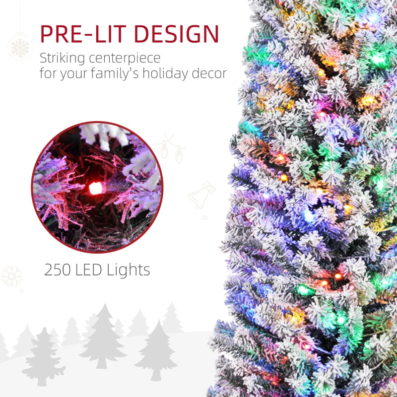 7ft Snowy Artificial Christmas Tree with Lights, Pine Cones & Decorations - Perfect Holiday Home Decor