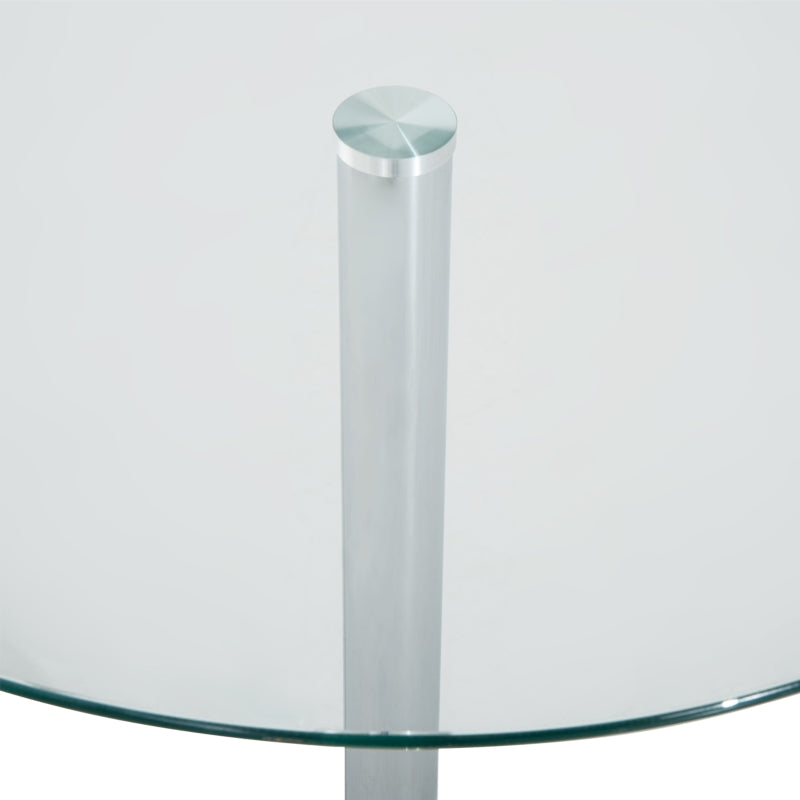 Modern Round Dining Table with Tempered Glass Top & Steel Base - Space Saving Small Bar Table for Dining Room