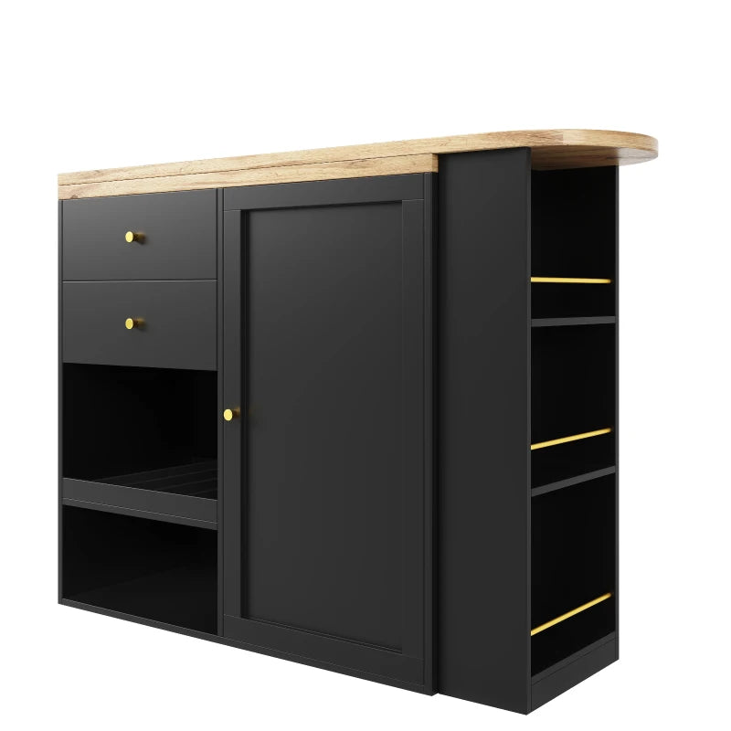 360° Swiveling Bar Table with 2 Drawers & Multi-Tiered Shelves - Stylish Storage Cabinet for Living Room & Study, Black