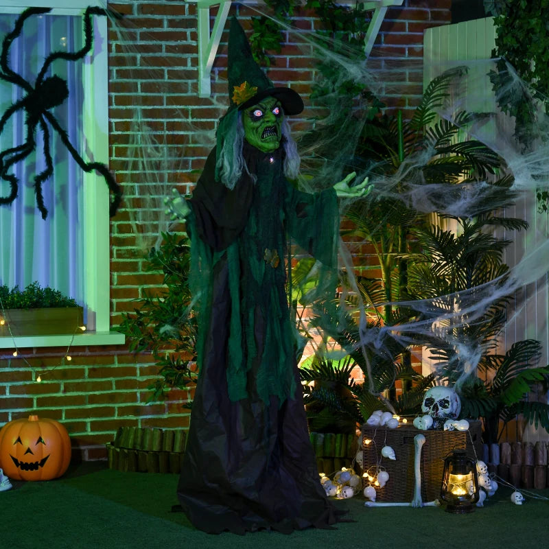 6ft Halloween Witch Decoration - Outdoor Sound & Light Activated Prop with Glowing Eyes & Magical Heart for Spooky Fun