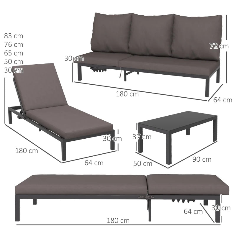 Three-Piece Aluminium Lounger Set With Reclining Backs