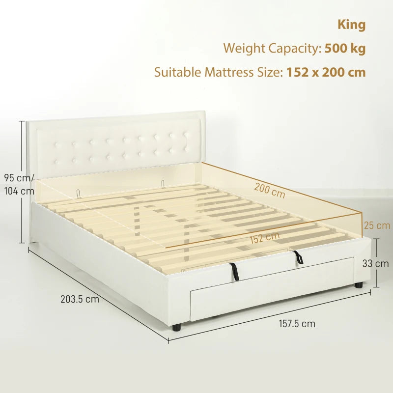 Luxury King Size Ottoman Bed Frame with Front Drawer - Elegant Cream Upholstery for Stylish Storage Solutions