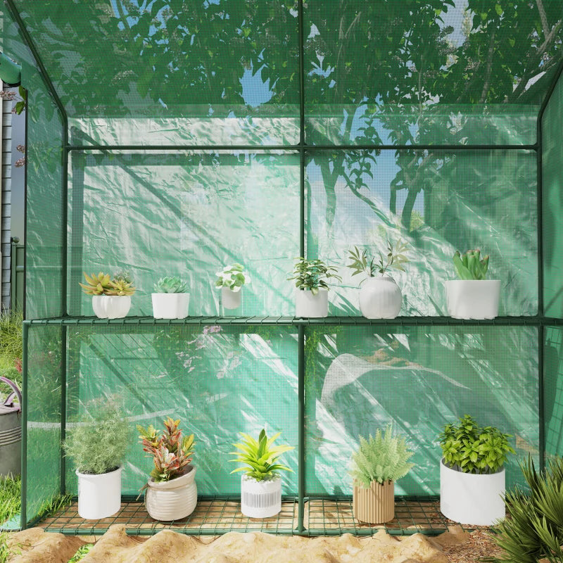 120 x 186cm Walk-In Greenhouse with Shelves - Green Garden Plant House