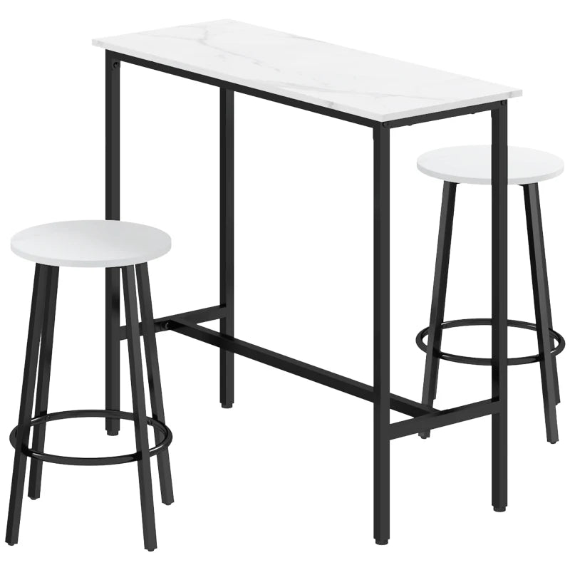 Elegant Three-Piece Marble-Effect Bar Table Set - Stylish White and Black Design for Modern Home Decor